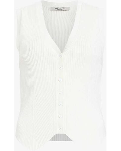 AllSaints Cruz V-neck Ribbed Knitted Waistcoat - White
