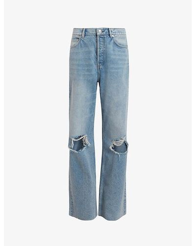 AllSaints Wendel Raw-hem Wide-leg Distressed Jeans - Blue