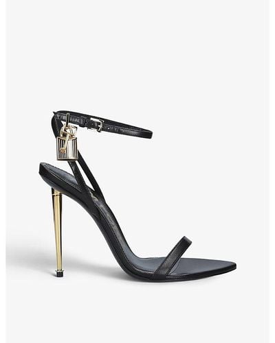 Tom Ford Padlock Leather Heeled Sandals - White