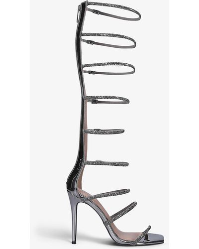 Carvela Kurt Geiger Caged High Embellished Metallic Faux-leather Sandals - Grey