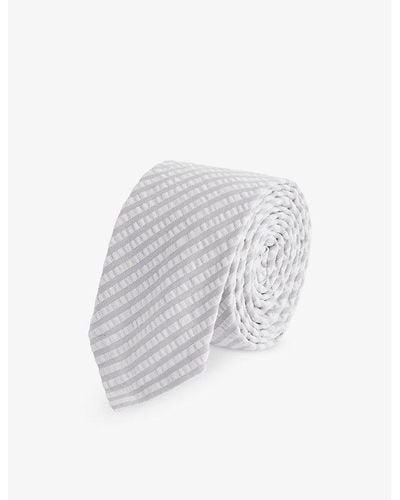 Thom Browne Stripe-pattern Cotton Seersucker Tie - White