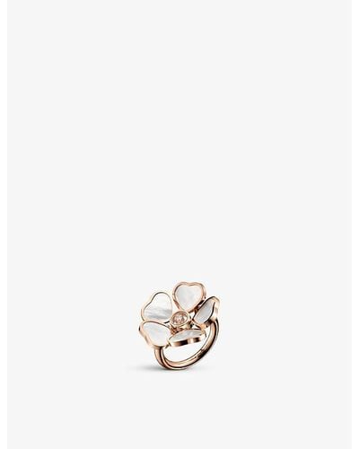 Chopard Happy Hearts Flower 18ct Rose-gold, 0.05ct Diamond And Mother-of-pearl Ring - White