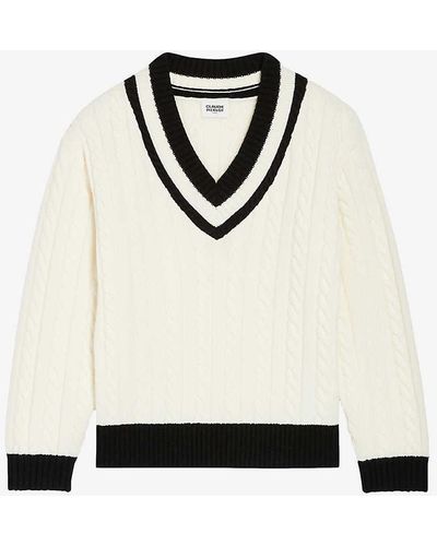 Claudie Pierlot Mike Contrast-trim Cable-knit Wool-blend Jumper - White