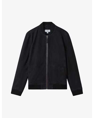 Reiss Vy Dilan Ribbed-collar Suede Bomber Jacket - Blue