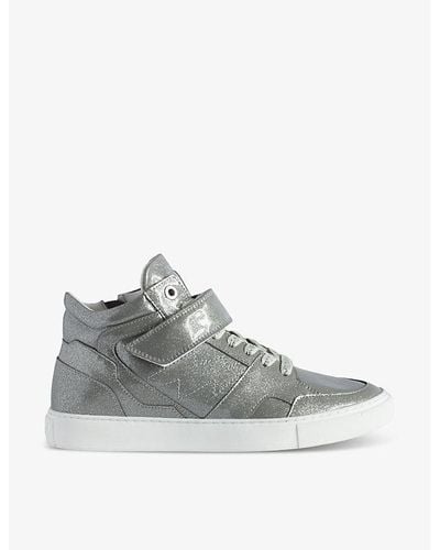 Zadig & Voltaire Flash Infinity Glitter Patent-leather Mid-top Sneakers - Gray