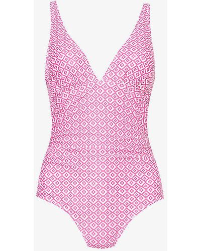 Aspiga V-neck Graphic-pattern Recycled Polyester-blend Swimsuit X - Pink