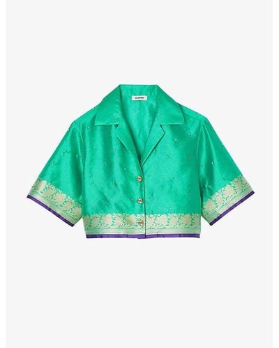 Sandro Damask-print Rhinestone-embellished Woven Shirt - Green