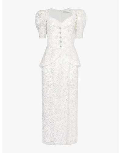 Alessandra Rich Padded-shoulder Metallic Woven-blend Maxi Dress - White