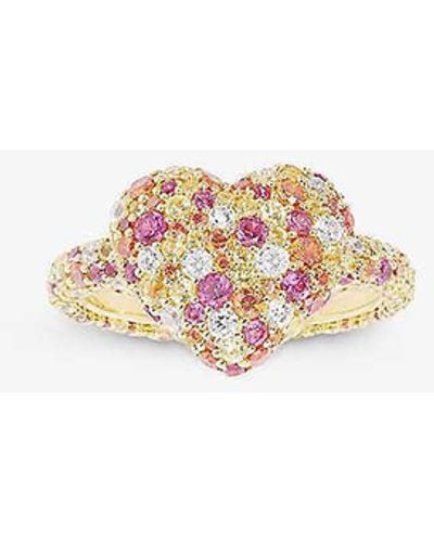 Apm Monaco Heart 18ct -plated Metal Alloy And Zirconia Ring - White