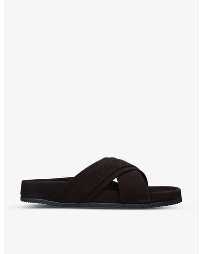 Tom Ford Wicklow Cross-over Suede Sliders - Brown
