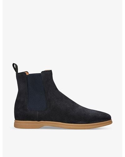 Eleventy Contrast-sole Tonal-stitching Suede Chelsea Boots - Blue
