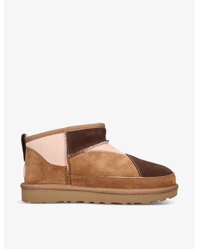 UGG Classic Ultra Mini Reimagind Logo-patch Suede And Shearling Ankle Boots - Brown