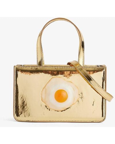 Puppets and Puppets egg-appliqué Small Faux-leather Top-handle Bag - Metallic
