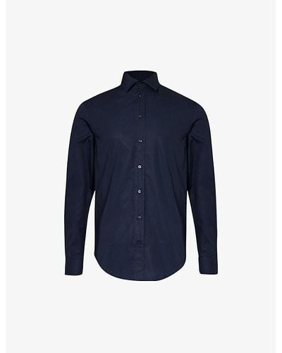 Emporio Armani Curved-hem Regular-fit Cotton Shirt - Blue