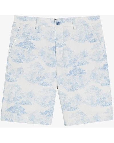 Ted Baker Watercolour Graphic-print Canvas Shorts - Blue