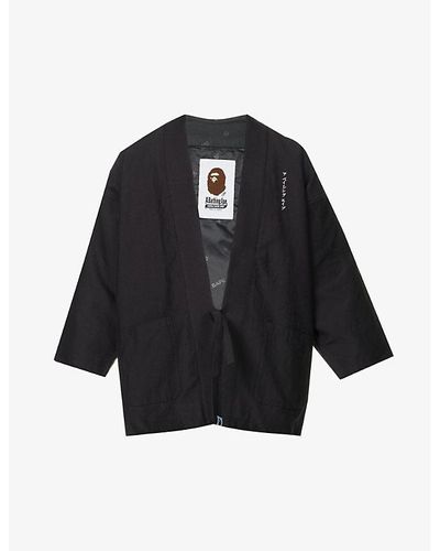 A Bathing Ape Japanese Culture Graphic-appliqué Cotton And Paper-blend Kimono Jacket - Black