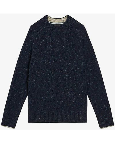 Ted Baker Enroe Regular-fit Cable-knit Wool-blend Jumper - Blue