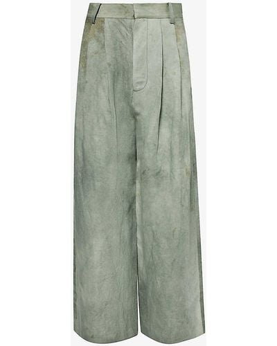 Uma Wang Paella Distressed Relaxed-fit High-rise Linen And Cotton-blend Trousers - Green