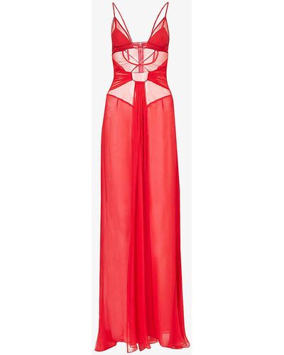 Nensi Dojaka Sheer-panel Cut-out Silk Maxi Dress - Red