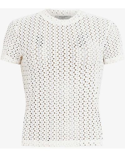 AllSaints Karma Stevie Slim-fit Short-sleeve Knitted T-shirt - White