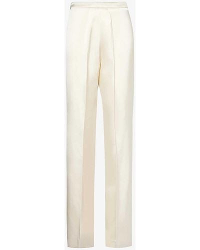 Another Tomorrow Pintuck High-rise Straight-leg Satin Trousers - White