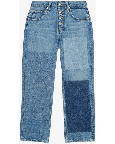 Maje Patchou Patchwork Cropped Denim Jeans - Blue