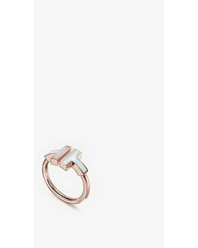 Tiffany & Co. Tiffany T Square 18ct Rose-gold And Mother-of-pearl Ring - White