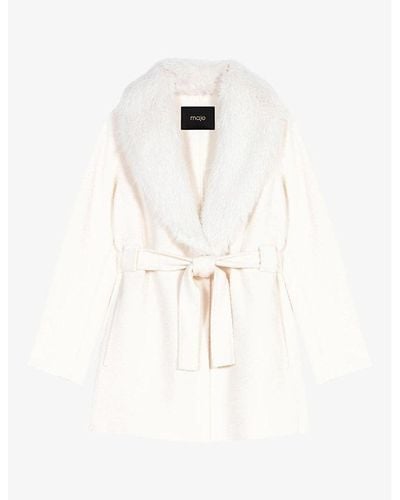 Maje Galaxyo Belted-waist Wool-blend Coat - White