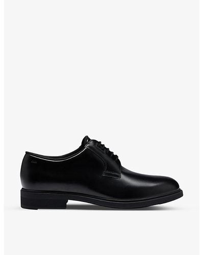 BOSS Brand-emed Tonal-stitching Leather Derby Shoes - Black