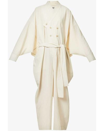 Issey Miyake Double-breasted Pleated Knitted Coat - Natural