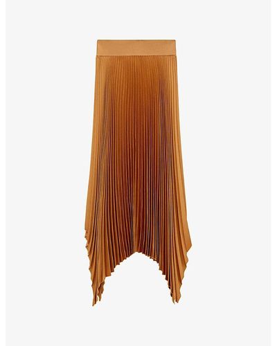 JOSEPH Ade High-rise Pleated Woven Midi Skirt - Brown