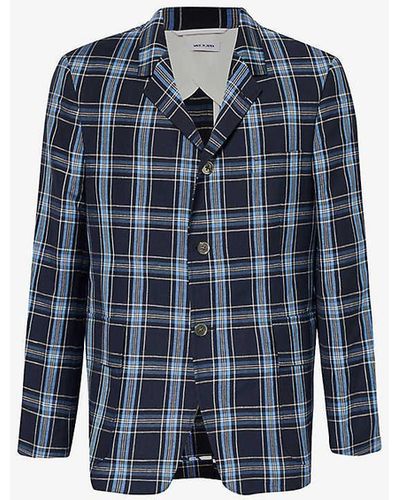 Thom Browne Single-breasted Notched-lapel Wool And Linen-blend Blazer - Blue