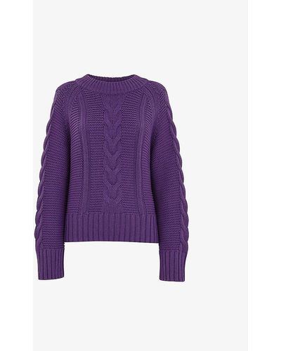 Whistles Chunky Cable-knit Cotton Jumper - Purple