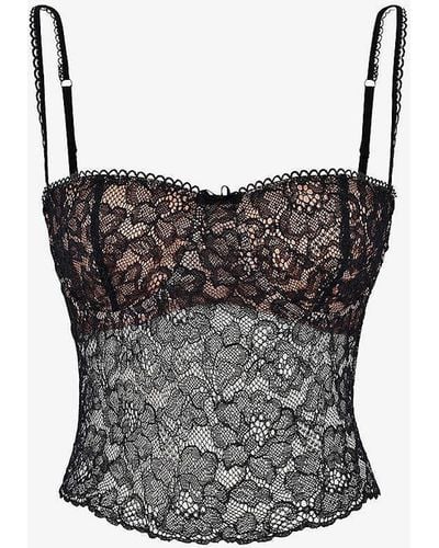 House Of Cb Jacinta Floral Stretch-lace Cami Top - Black