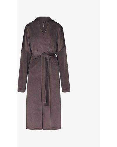 Skims Belted Relaxed-fit Stretch-velour Robe - Brown