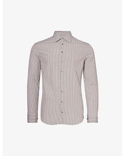 Giorgio Armani Cutaway-collar Curved-hem Regular-fit Cotton Shirt - Grey