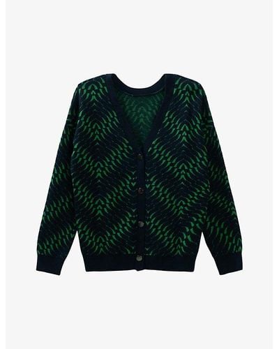 IKKS Striped-pattern Relaxed-fit Stretch-woven Cardigan - Green