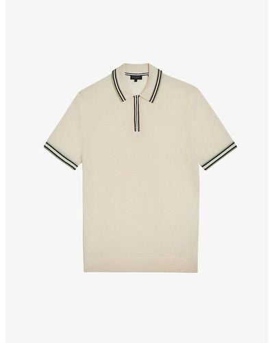 Ted Baker Contrast-collar Wool Polo Shirt - Natural