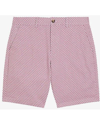 Ted Baker Dulwick Geometric-print Stretch-cotton Shorts - Pink