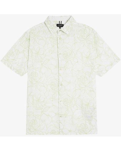 Ted Baker Cavu Floral-print Short-sleeve Cotton Shirt - White