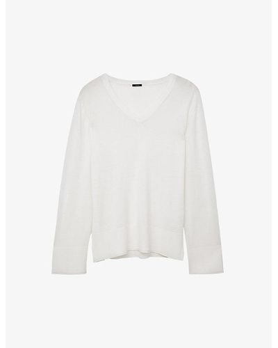 JOSEPH V-neck Relaxed-fit Wool And Silk-blend Sweater - White