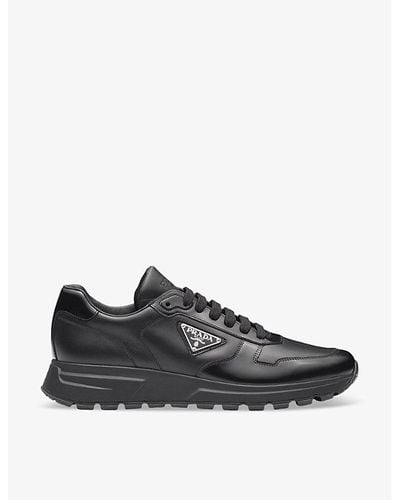 Prada Brand-plaque Leather Low-top Sneakers - Black