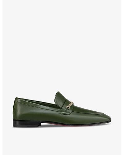 Christian Louboutin Mj Moc Chain-embellished Leather Loafers - Green