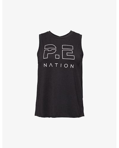 P.E Nation Shuffle Logo-print Organic-cotton Top - Black