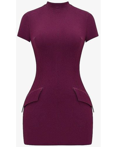 House Of Cb Alia Flap-pocket Stretch-woven Mini Dress - Purple