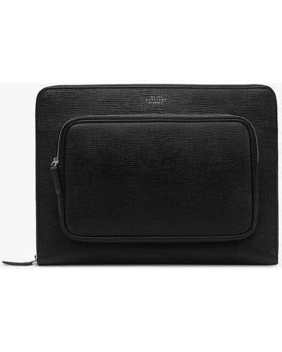 Smythson Panama Leather Folio With Pocket 25.5cm X 34cm - Black