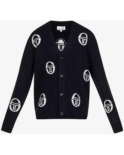 Sergio Tacchini Cucire Logo-intarsia Relaxed-fit Wool-knit Cardigan - Blue