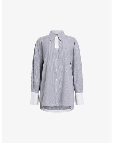 AllSaints Karina Relaxed-fit Stripe Organic-cotton Shirt - Blue