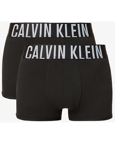 Calvin Klein Pack Of Two Brand-print Stretch-cotton Trunks X - Black