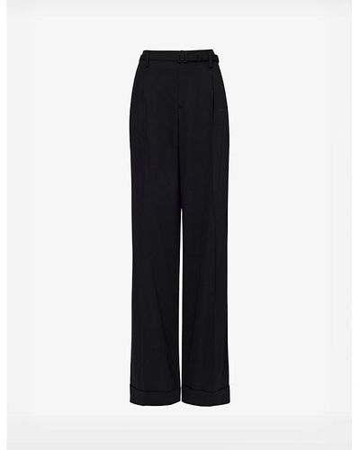 Ralph Lauren Acklie Contrast-trim Mid-rise Wide-leg Wool Pants - Black